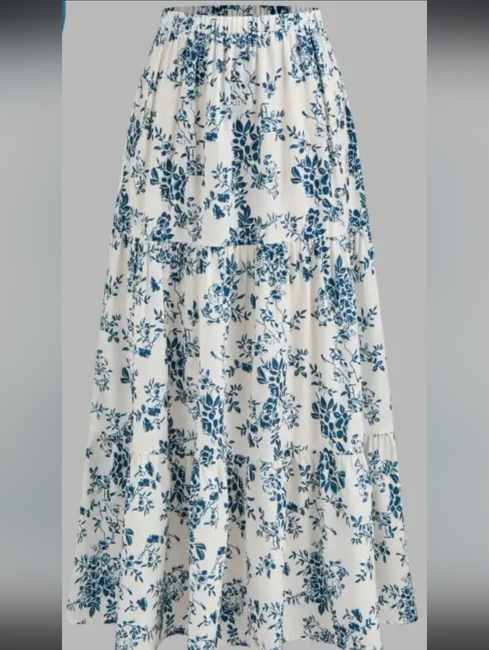 Cider Cream Blue Floral Tiered Maxi Skirt Size XL